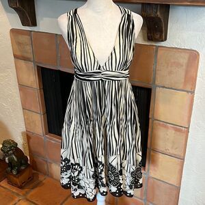 ALICE + OLIVIA Floral Black/Ivory Striped Sleeveless Dress, XS!